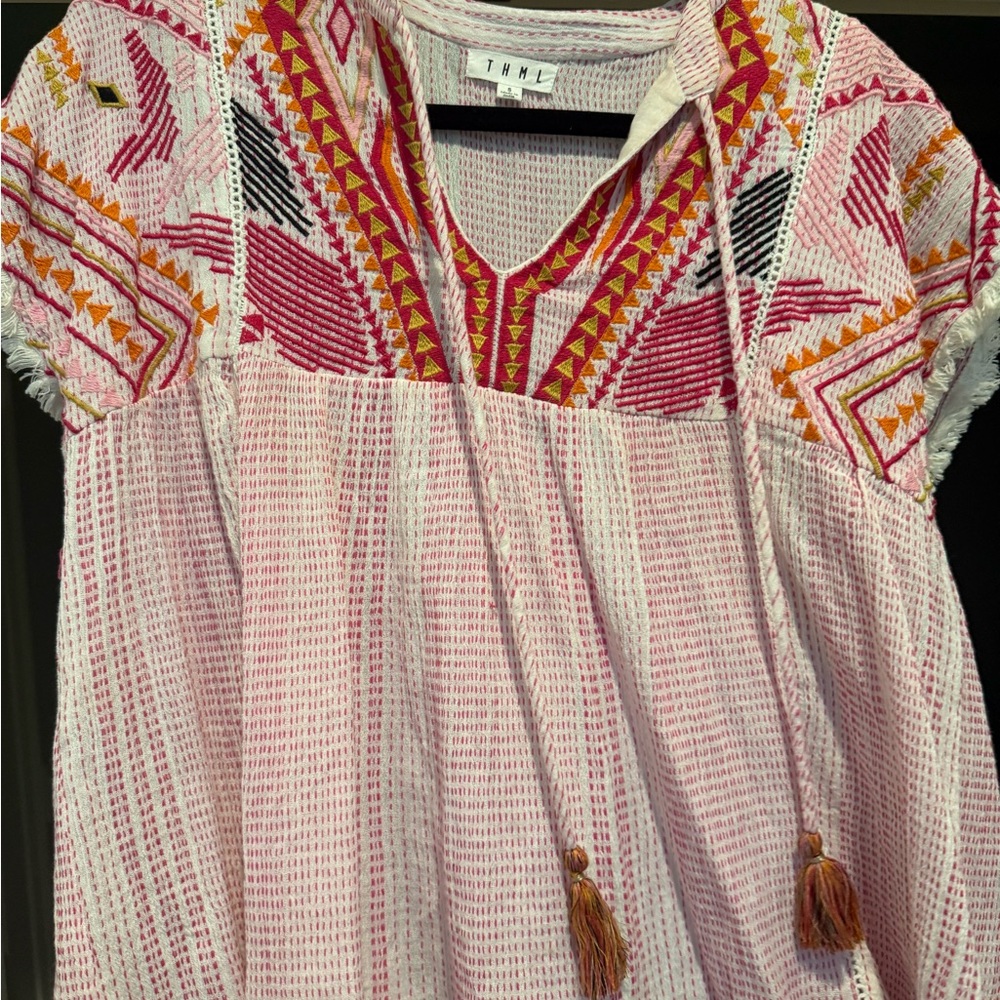 THML Pink and Red Embroidered Top